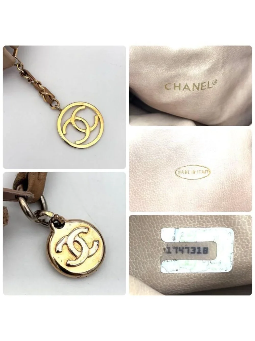 Chanel CC Logo Lambskin Drawstring Shoulder Bag Beige Flesh